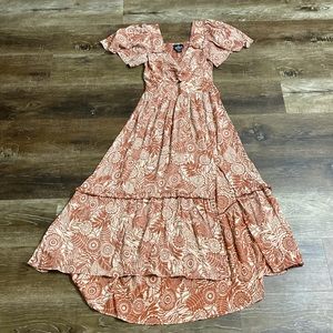 Angie High Low Dress in Rust Floral